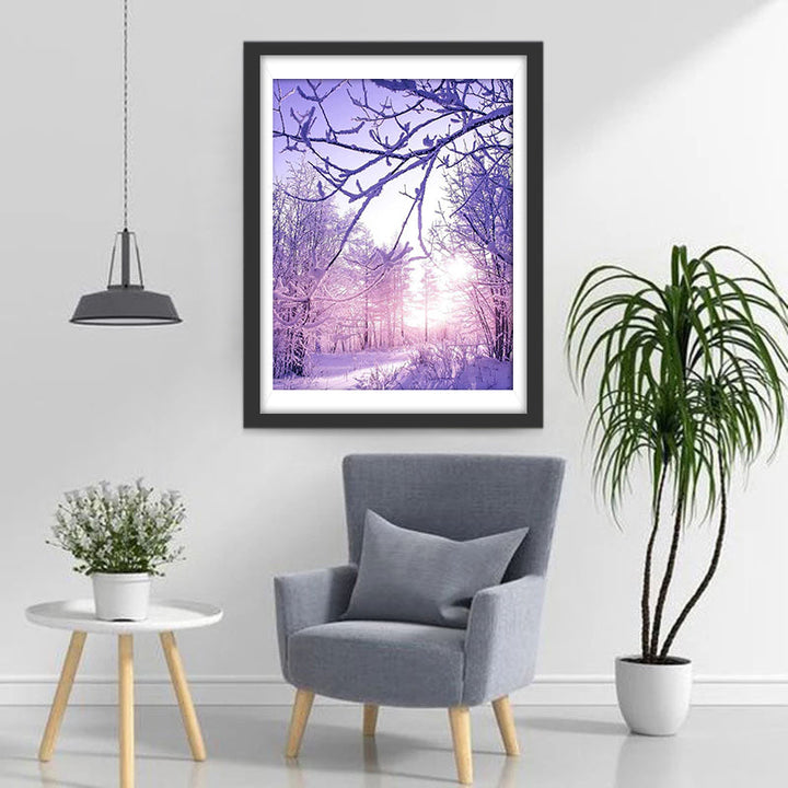 Dromerig Wintertaferel in Paarse Tinten Diamond Painting