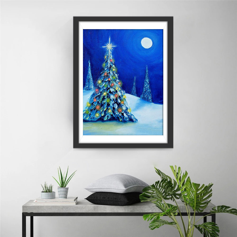 Dromerige Kerstboom onder Maanlicht Diamond Painting