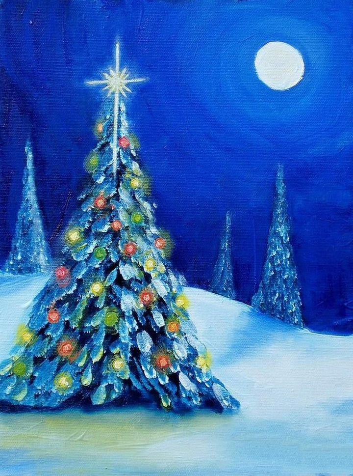 Dromerige Kerstboom onder Maanlicht Diamond Painting