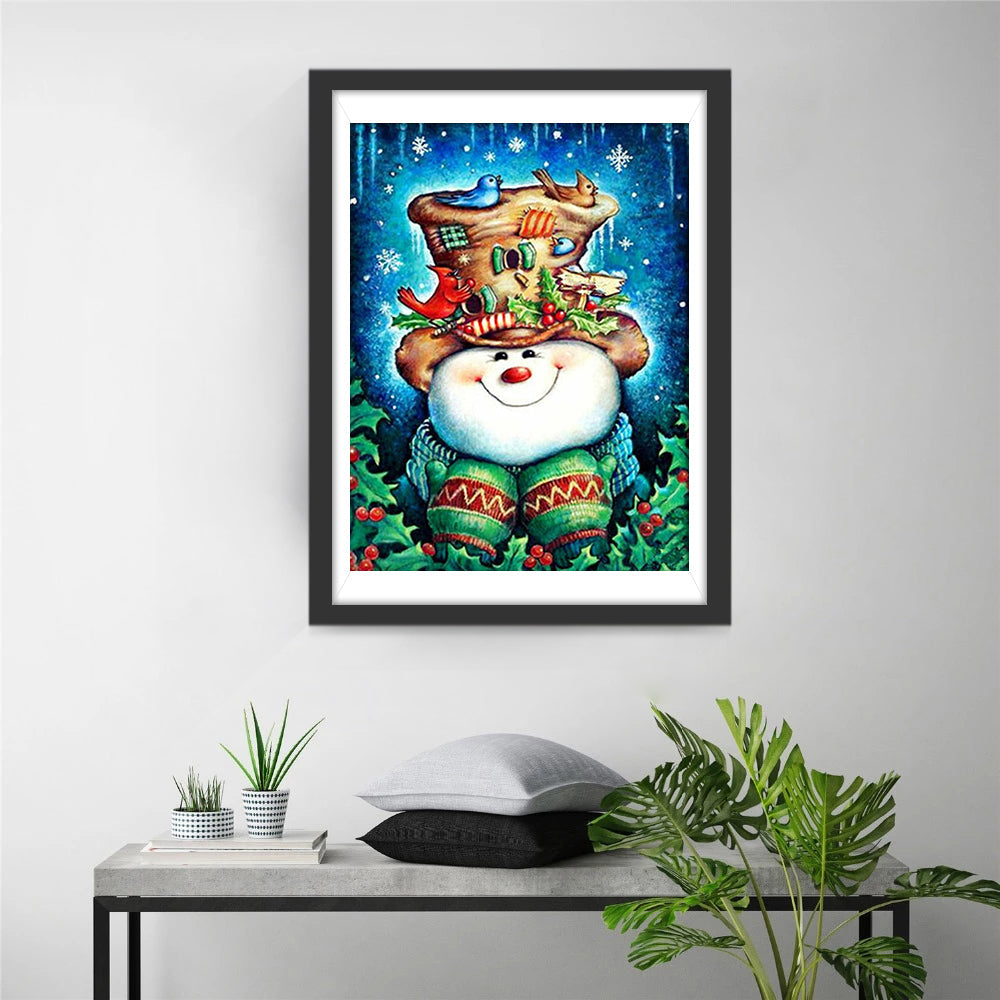 Dromerige Sneeuwpop met het Magische Huisje op Zijn Hoofd Diamond Painting