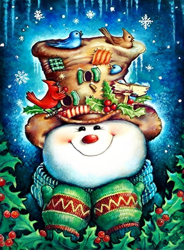 Dromerige Sneeuwpop met het Magische Huisje op Zijn Hoofd Diamond Painting