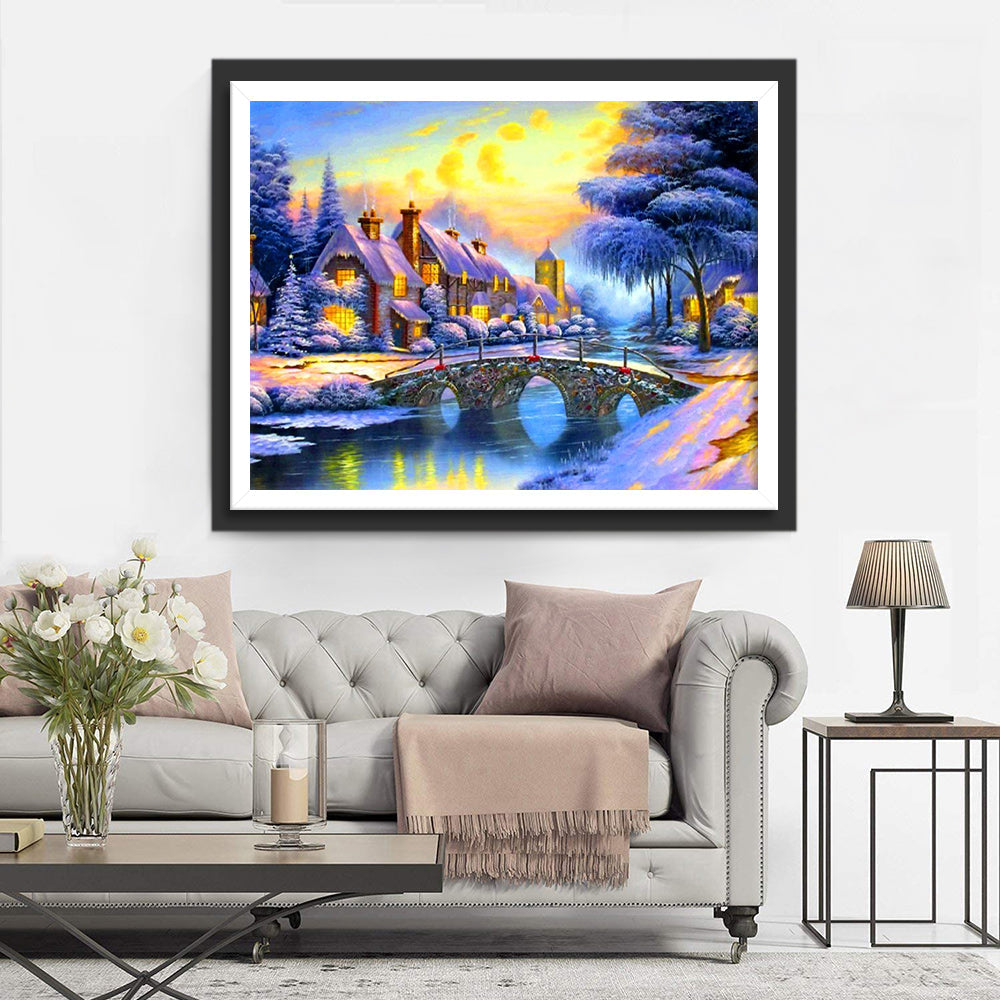Een Betoverend Winterdorp met Gepasteelde Huizen Diamond Painting