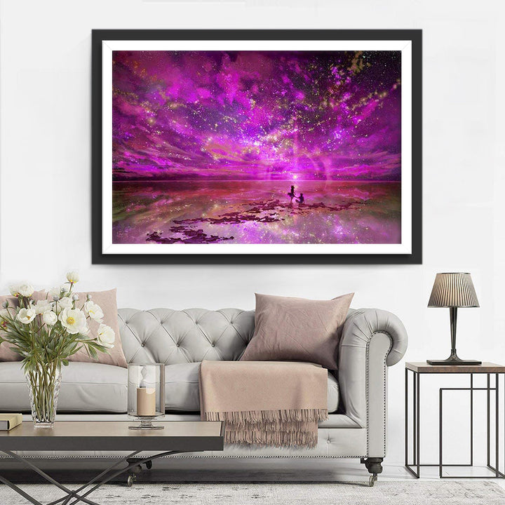 Een Dromerig Kosmisch Tafereel in Paarse Tinten Diamond Painting