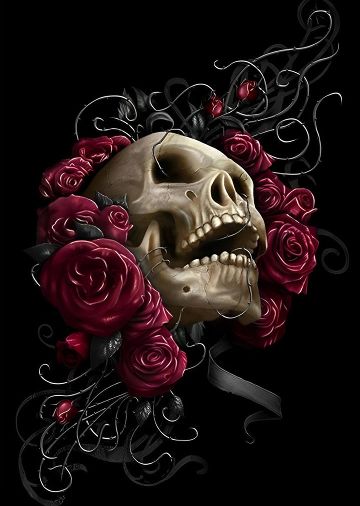 Een Esthetisch Schedelbeeld met Rozen Diamond Painting