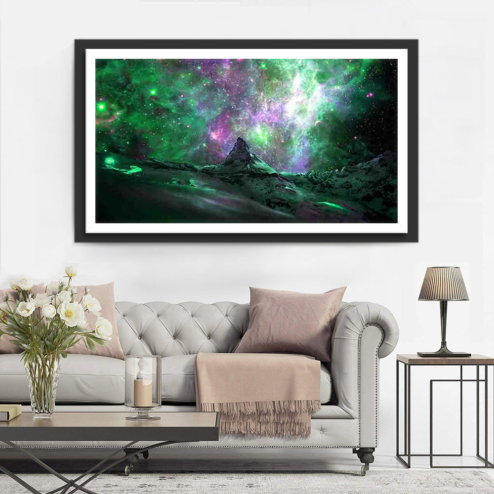 Een Fantasierijk Tafereel van Sterrenhemel boven Bergtoppen Diamond Painting