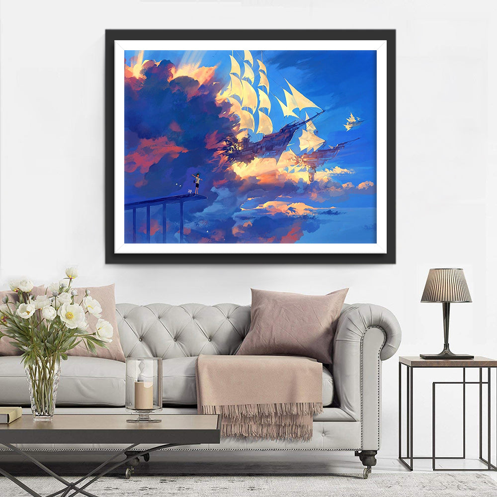 Een Fantasierijk Zeereis door de Gekleurde Wolken Diamond Painting