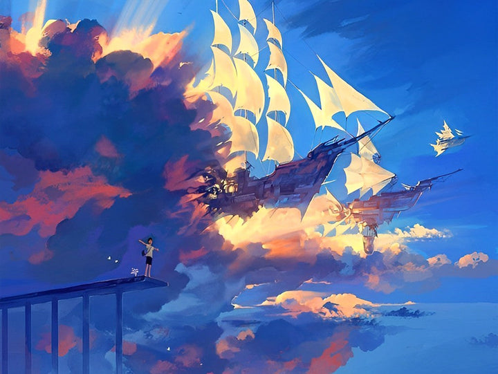 Een Fantasierijk Zeereis door de Gekleurde Wolken Diamond Painting