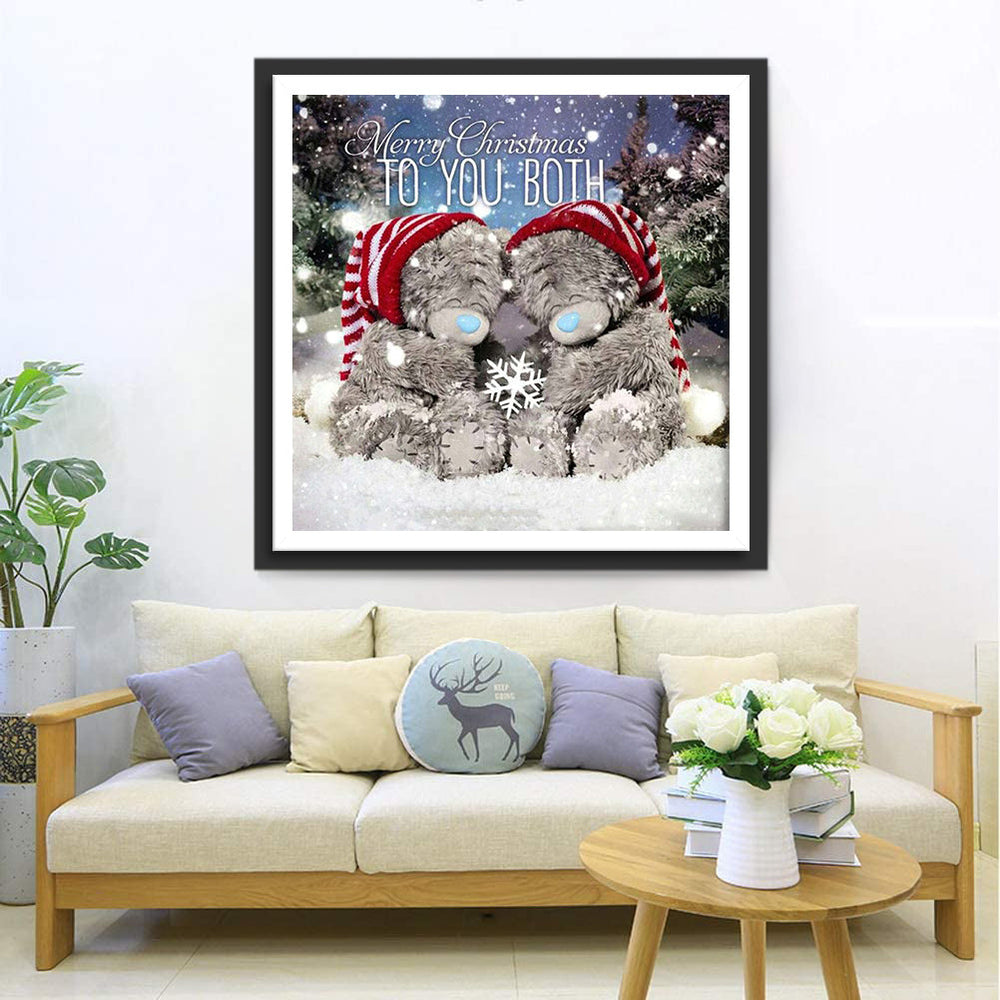 Een Grizzlybeer Knuffel met Kerstmuts Diamond Painting