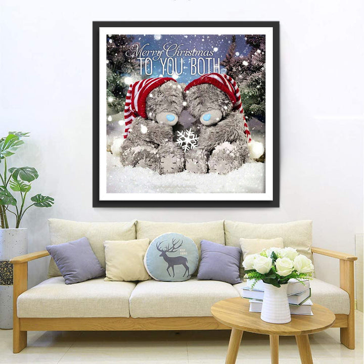 Een Grizzlybeer Knuffel met Kerstmuts Diamond Painting