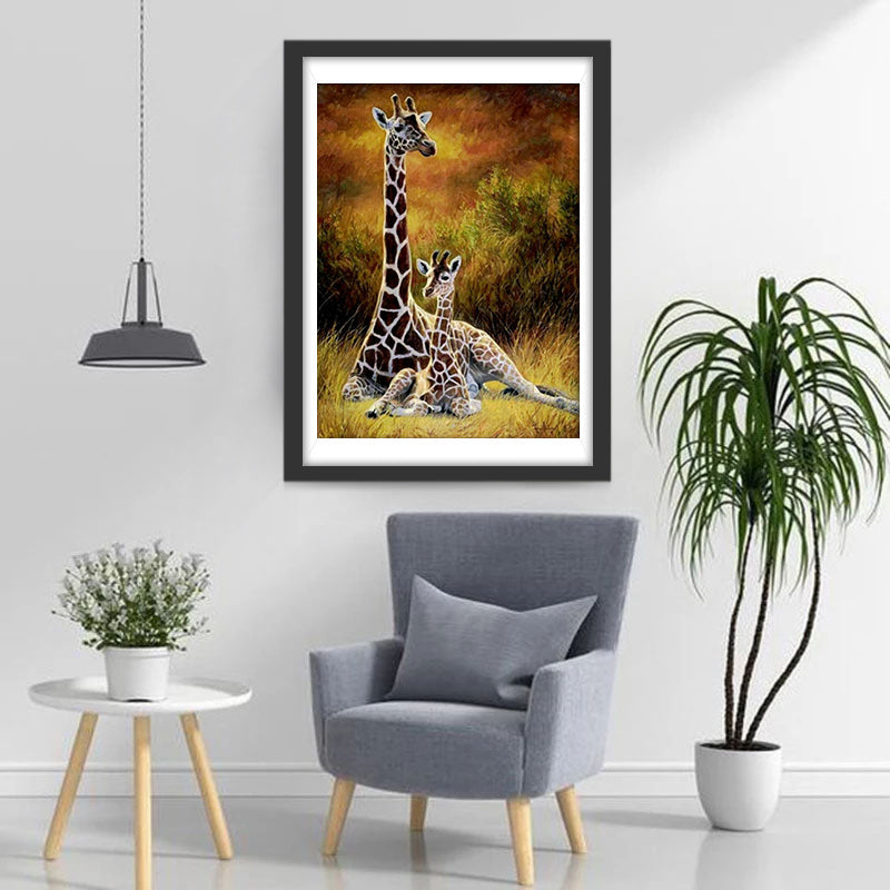 Een Grote Giraffe en Haar Baby Diamond Painting