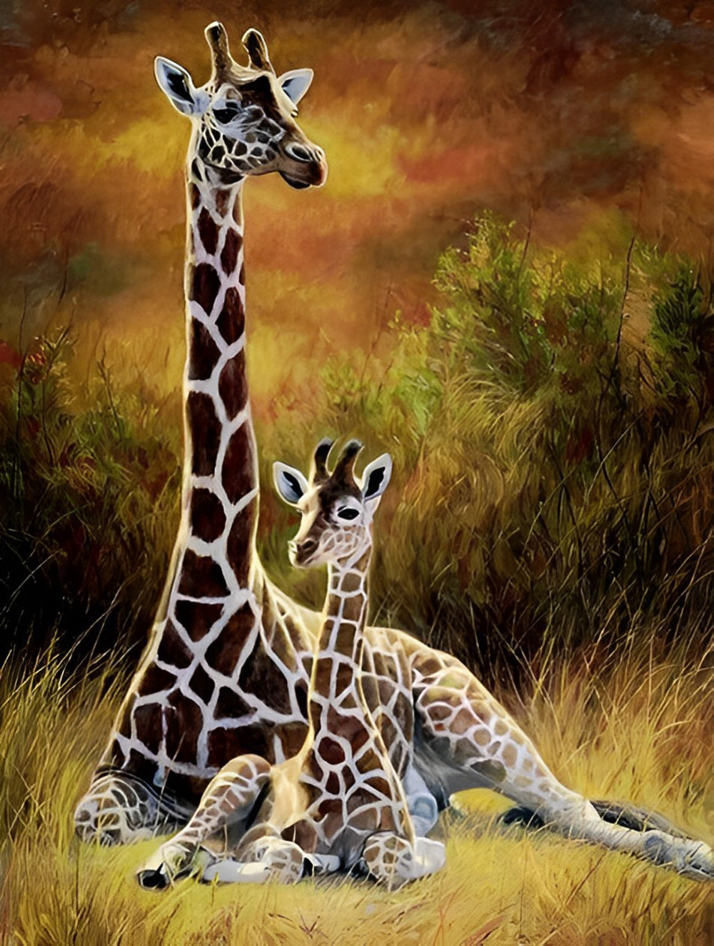 Een Grote Giraffe en Haar Baby Diamond Painting