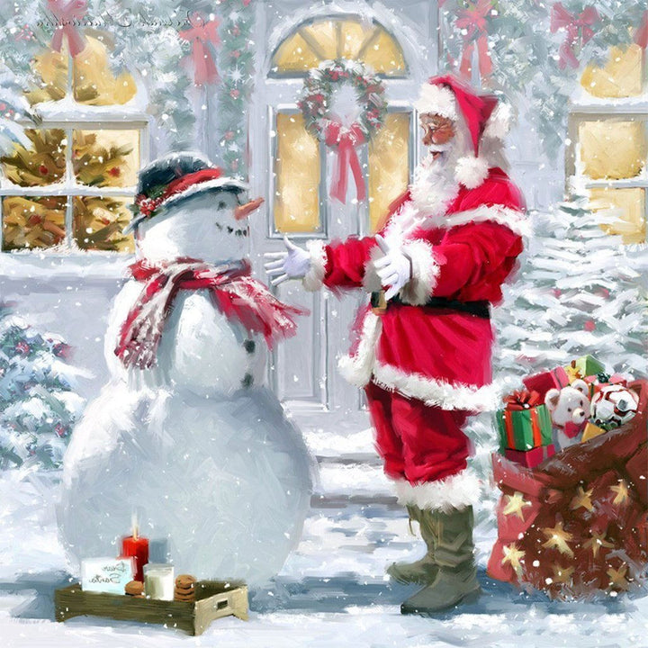 Een Hartelijke Ontmoeting tussen de Kerstman en de Sneeuwman Diamond Painting