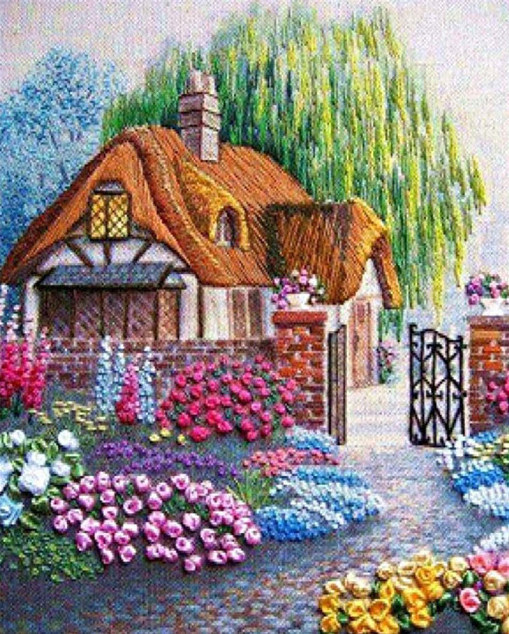 Een Huis Begraven in Bloemen Diamond Painting