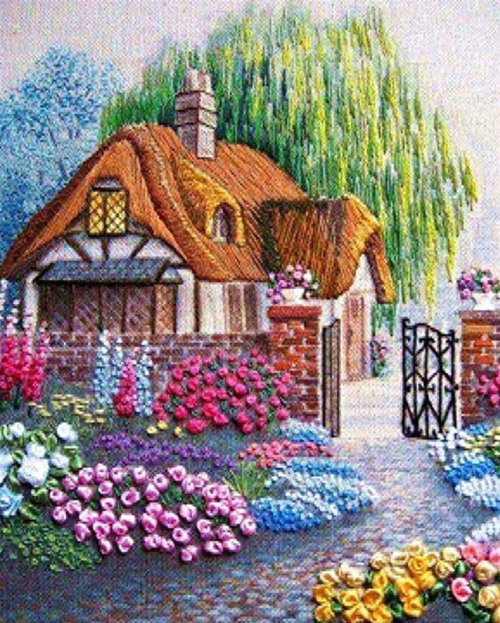 Een Huis Begraven in Bloemen Diamond Painting