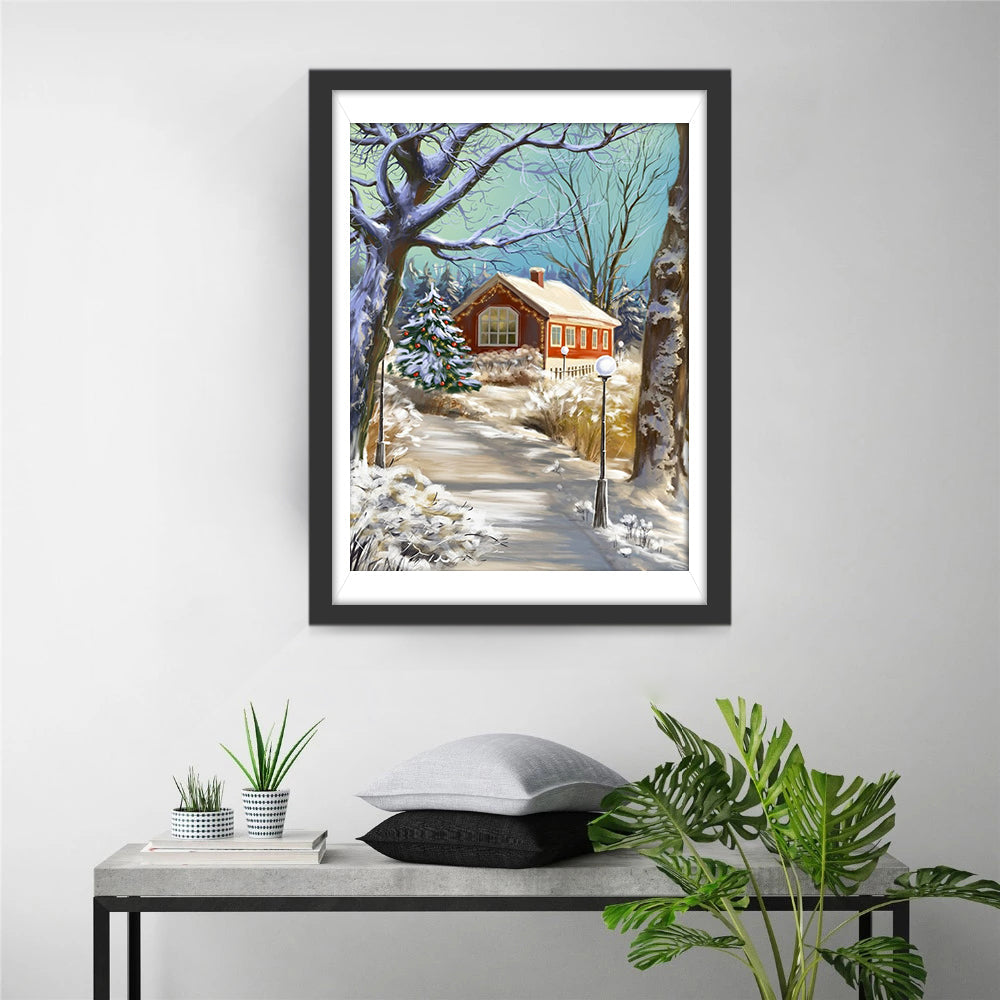 Een Kil Huis na de Sneeuw Diamond Painting
