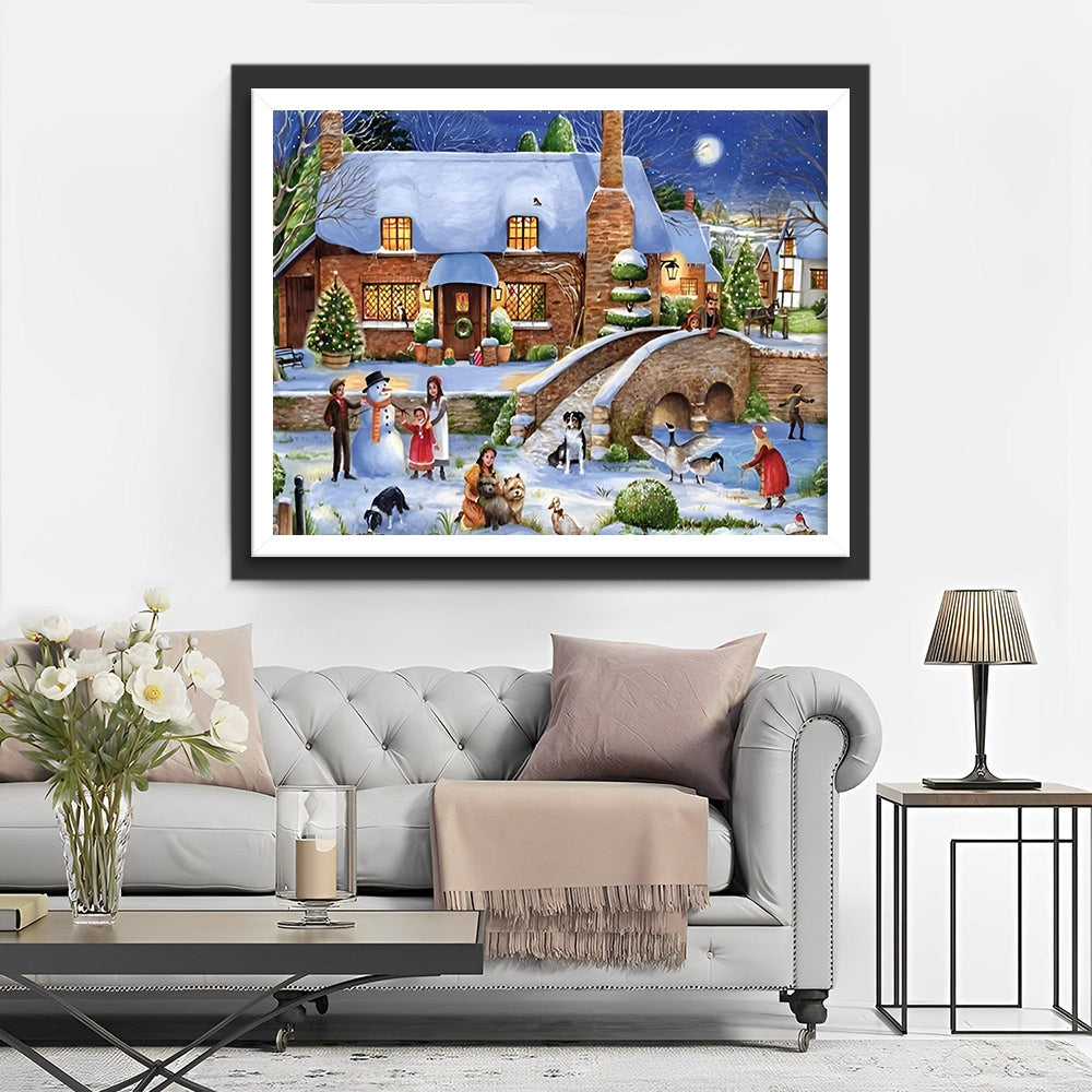 Een Levendig Winterstadje Diamond Painting