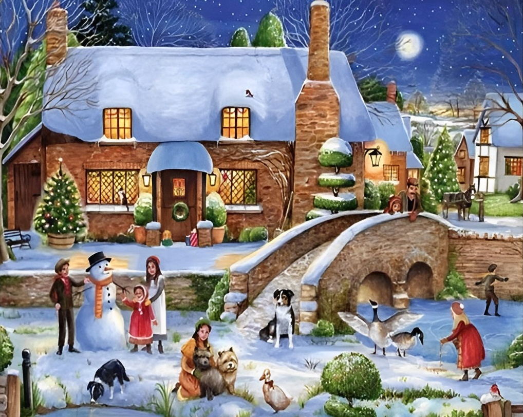 Een Levendig Winterstadje Diamond Painting