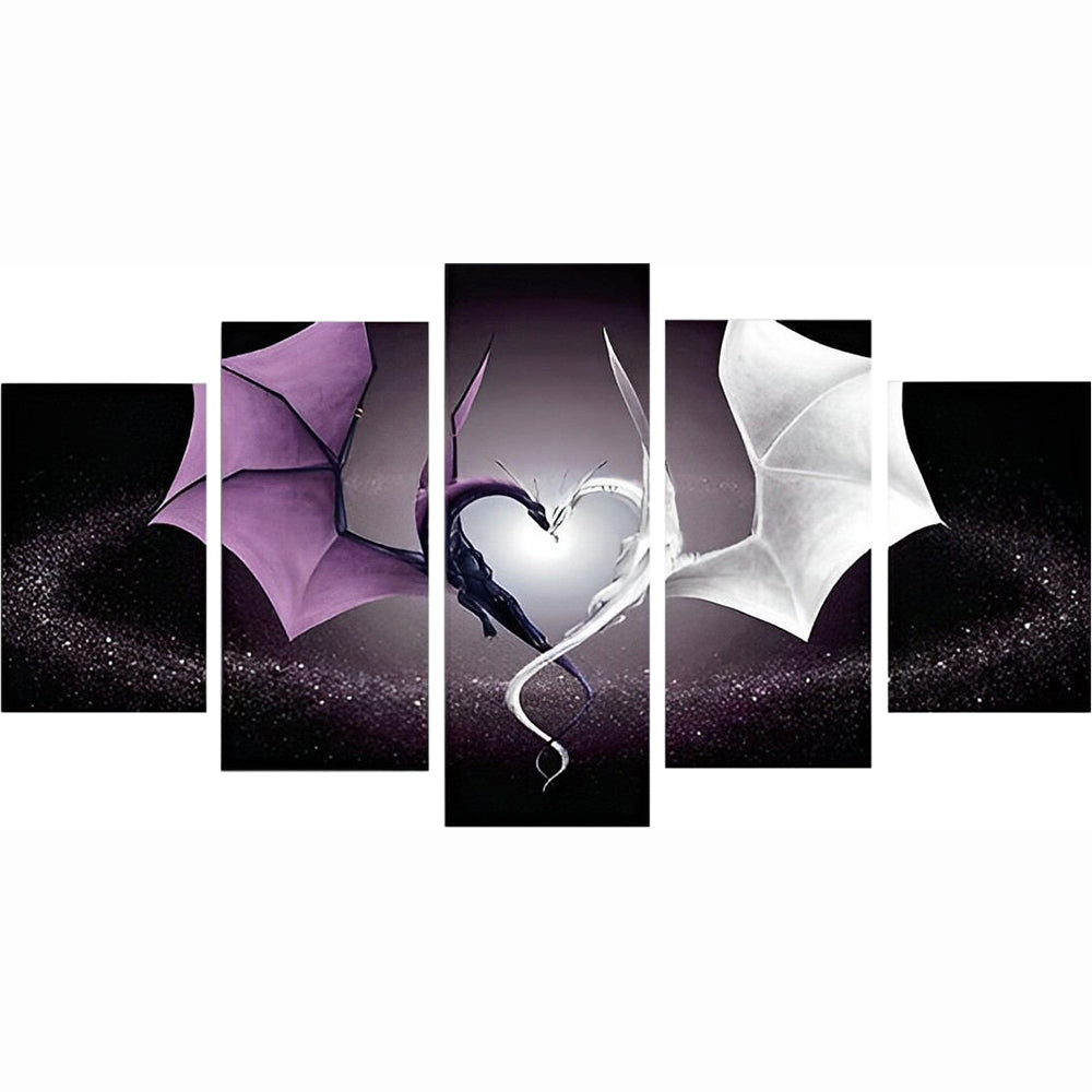 Een Mystieke Violette Draak naast een Ijsblanke Draak 5 Platen Diamond Painting