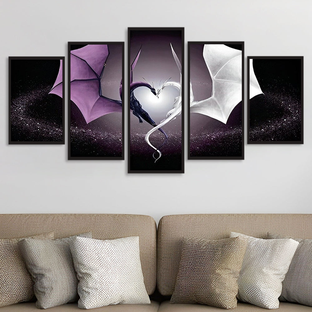 Een Mystieke Violette Draak naast een Ijsblanke Draak 5 Platen Diamond Painting