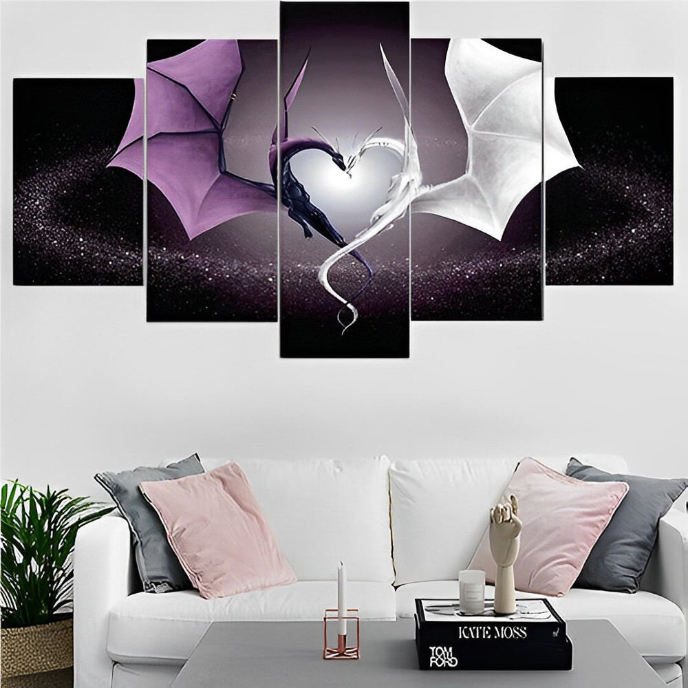 Een Mystieke Violette Draak naast een Ijsblanke Draak 5 Platen Diamond Painting