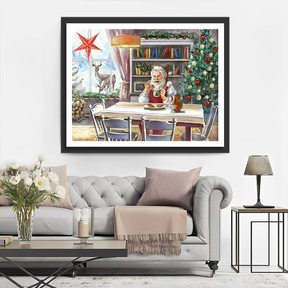 Een Oude Man die Thee Drinkt in de Kamer Diamond Painting