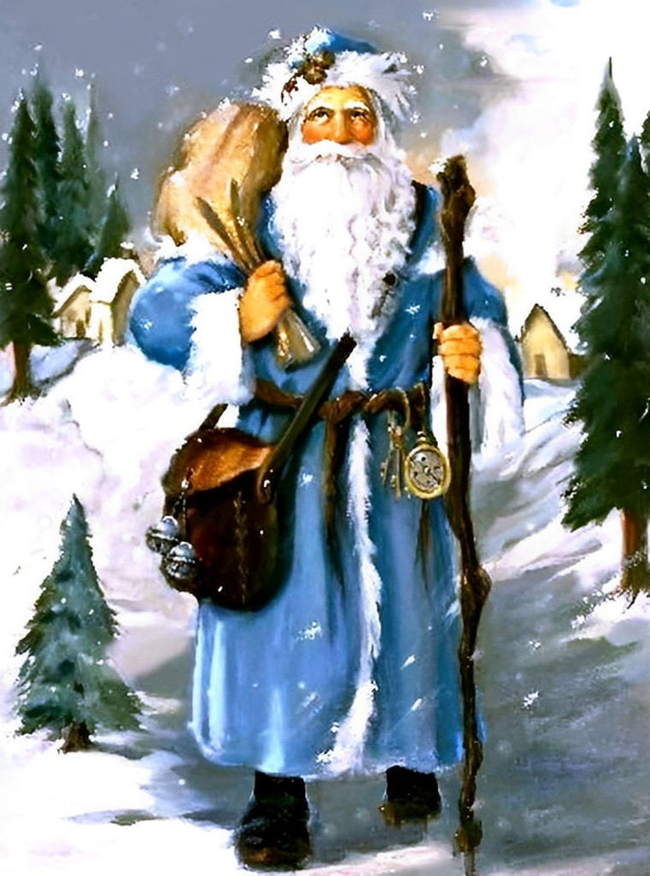 Een Oude Man met Witte Baard in een Blauwe Mantel Diamond Painting