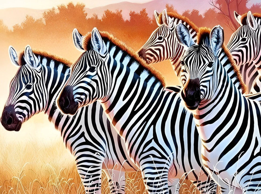 Een Paar Zebra's op een Weide in de Herfst Diamond Painting