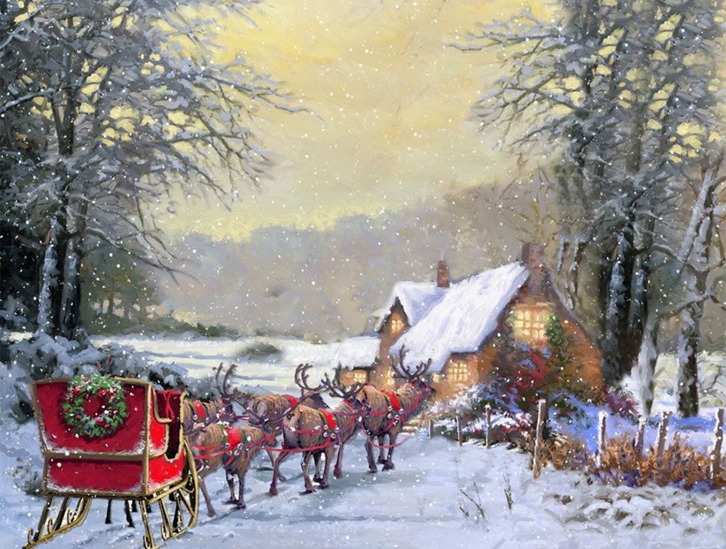 Een Slee die door de Sneeuw Rijdt Diamond Painting