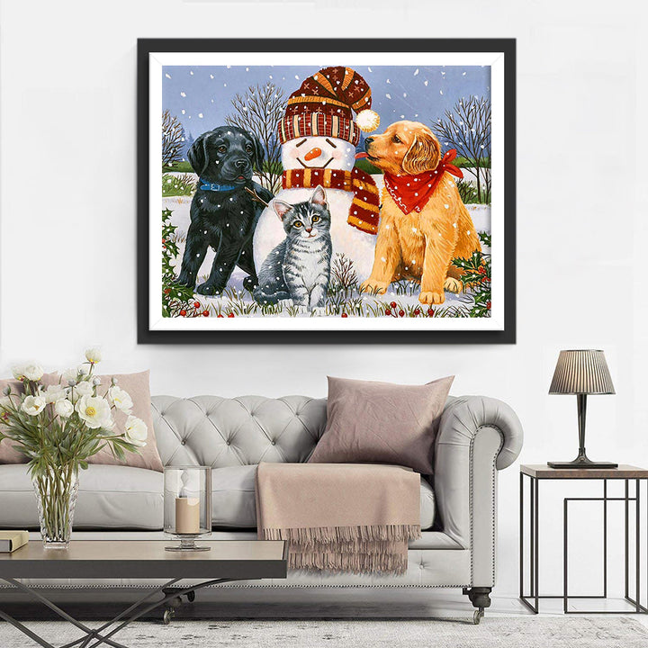 Een Sneeuwpop en Zijn Dierenvrienden Diamond Painting