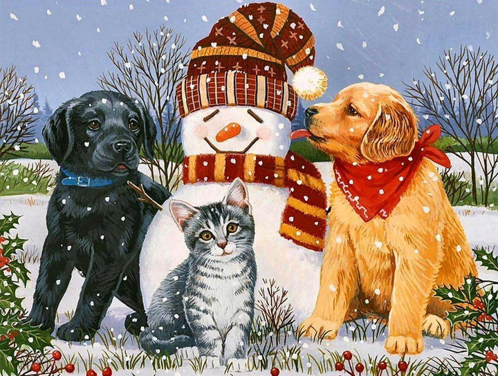 Een Sneeuwpop en Zijn Dierenvrienden Diamond Painting