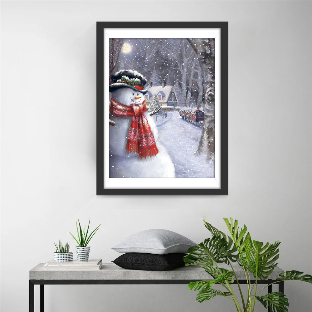 Een Winters Sprookje met Sneeuwman Diamond Painting