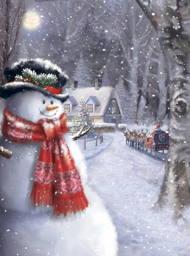 Een Winters Sprookje met Sneeuwman Diamond Painting