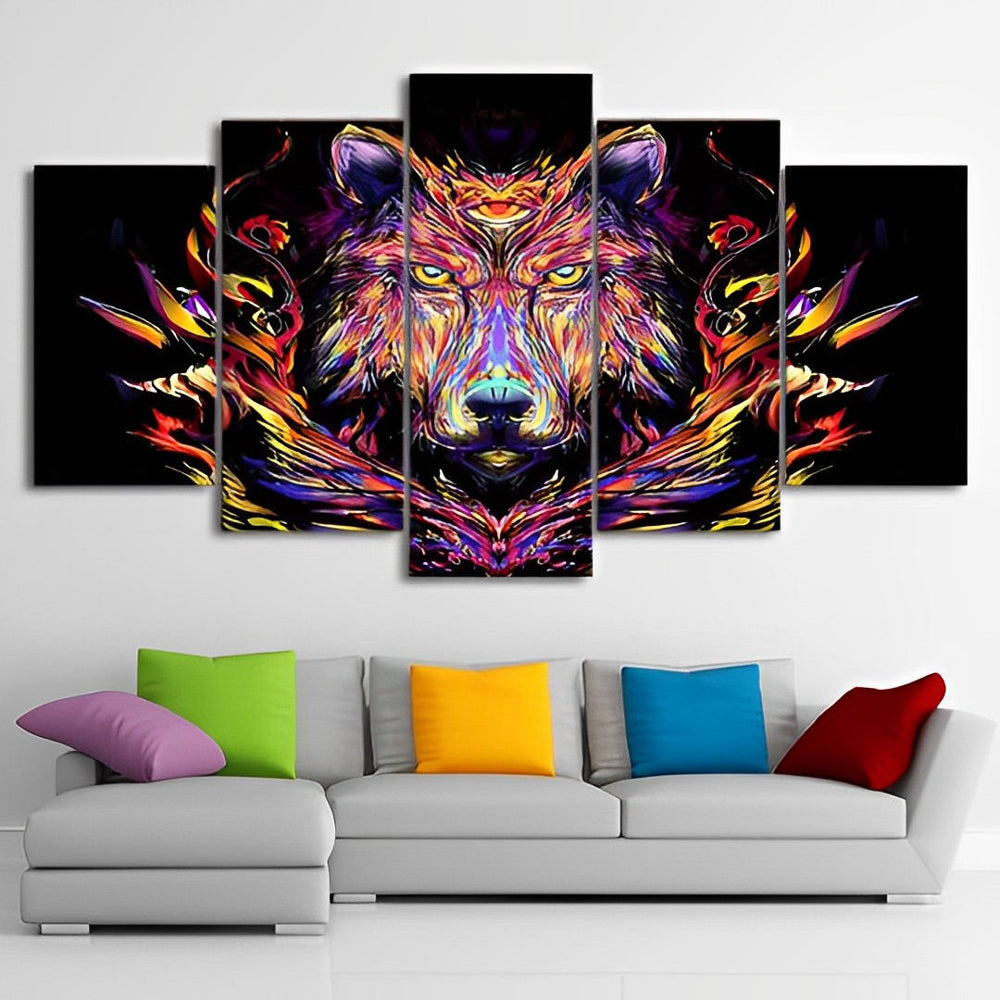 Een Wolf met Gekleurde Vacht 5 Platen Diamond Painting