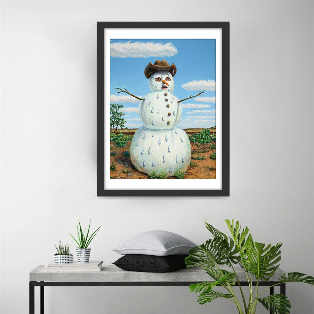 Eenzaam Sneeuwpop onder Zonnige Hemel Diamond Painting