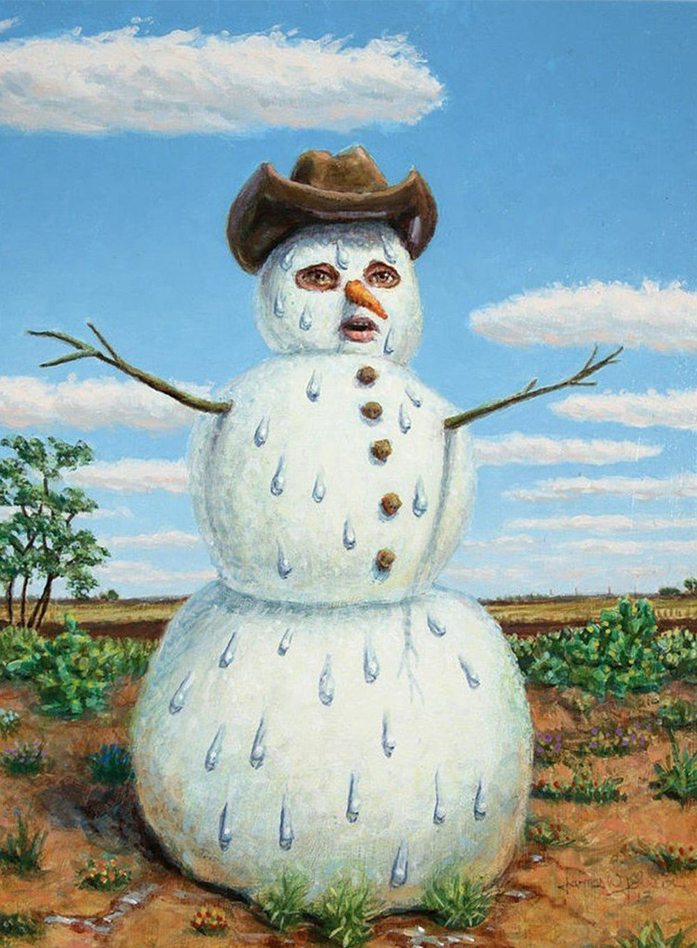 Eenzaam Sneeuwpop onder Zonnige Hemel Diamond Painting