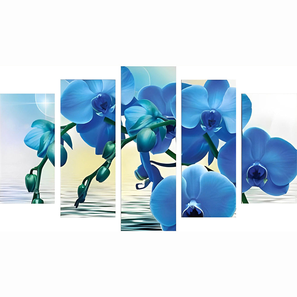 Elegante Blauwe Orchideeën 5 Platen Diamond Painting