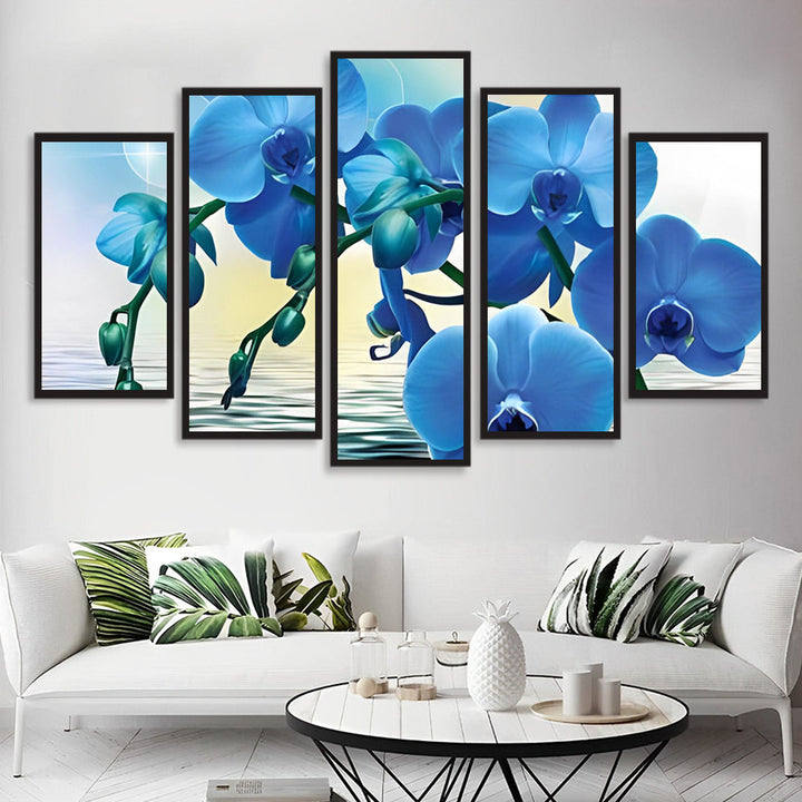 Elegante Blauwe Orchideeën 5 Platen Diamond Painting