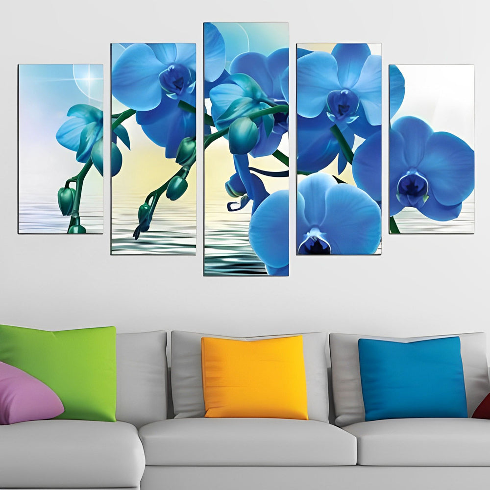 Elegante Blauwe Orchideeën 5 Platen Diamond Painting