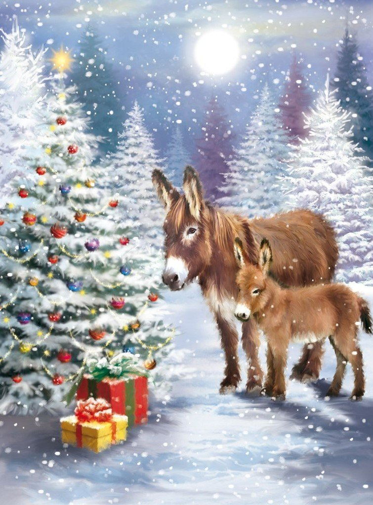 Ezeltjes en Kerstcadeautjes Diamond Painting