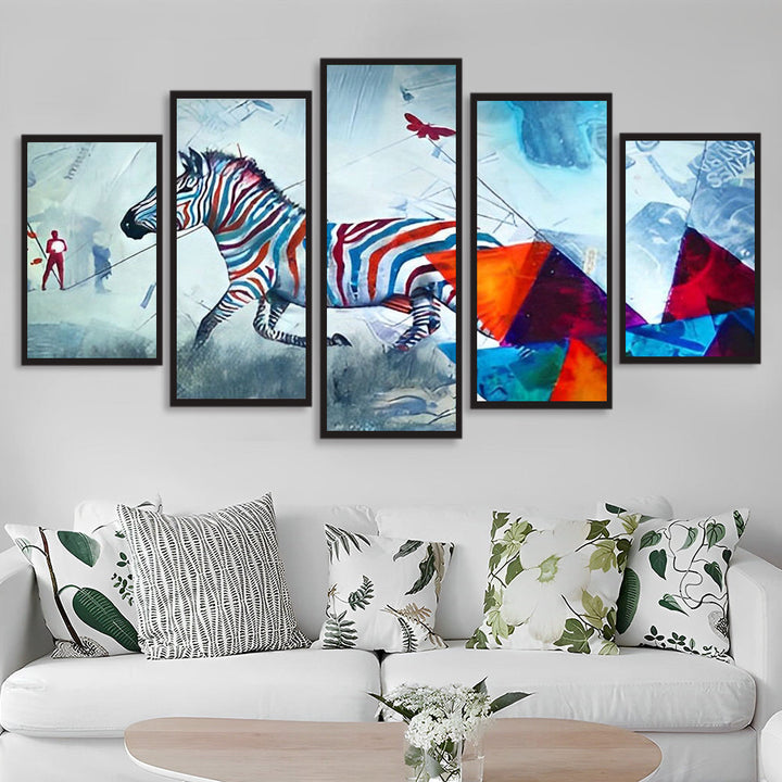 Fantasierijke Zebra in Kleurrijke Werelden 5 Platen Diamond Painting