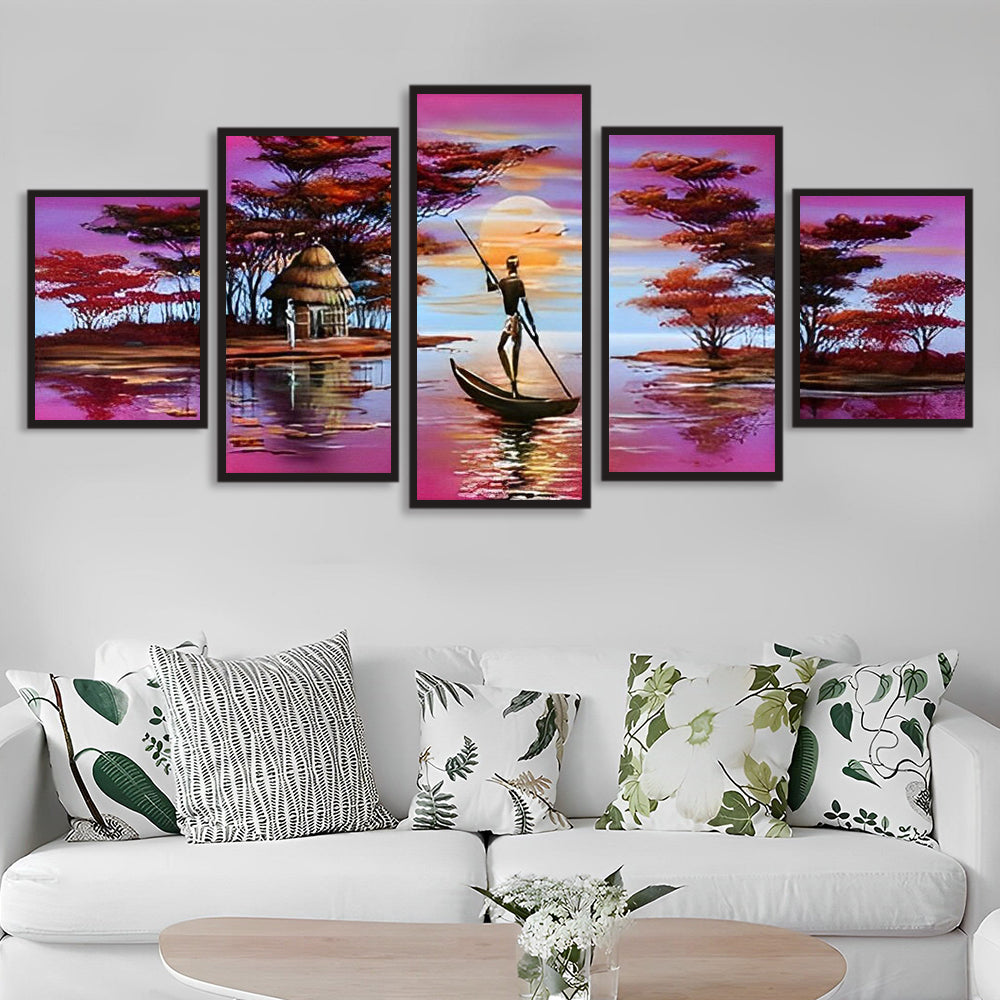 Fascinerend Watergezicht met Boot 5 Platen Diamond Painting