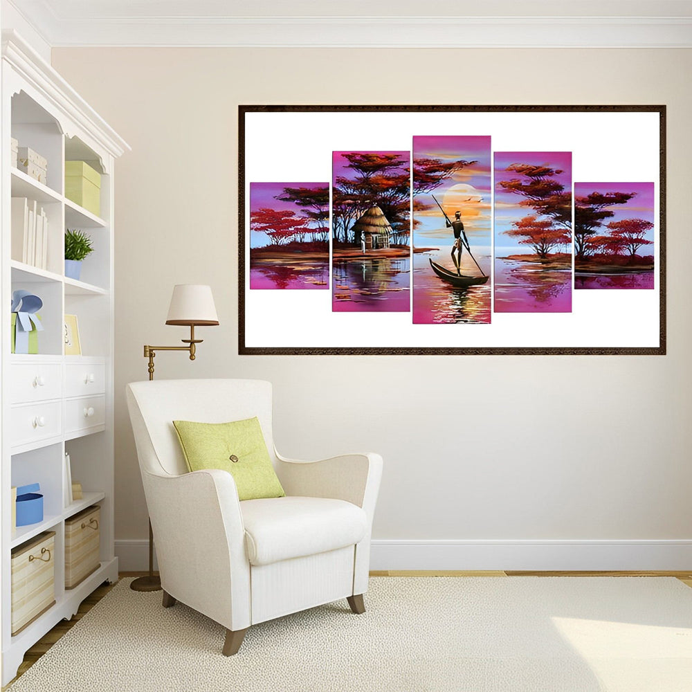 Fascinerend Watergezicht met Boot 5 Platen Diamond Painting