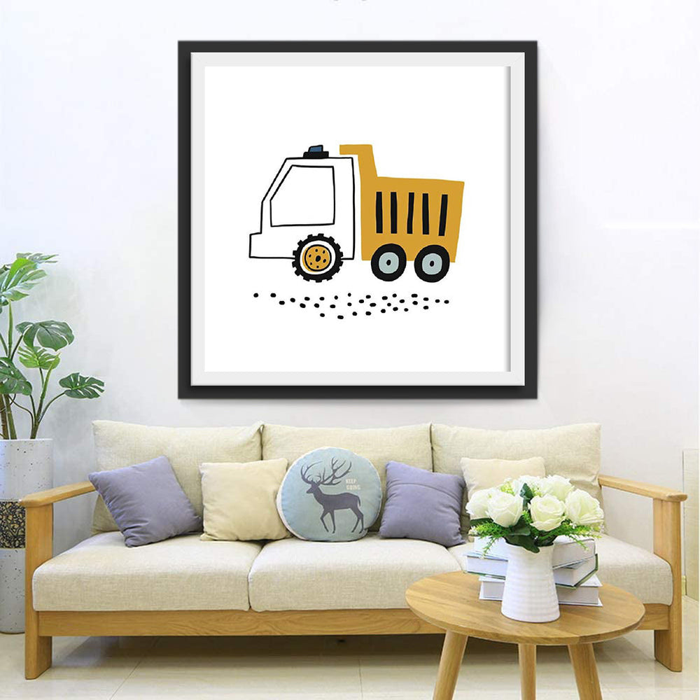 Geel-Witte Vrachtwagen met Grote Wielen Diamond Painting