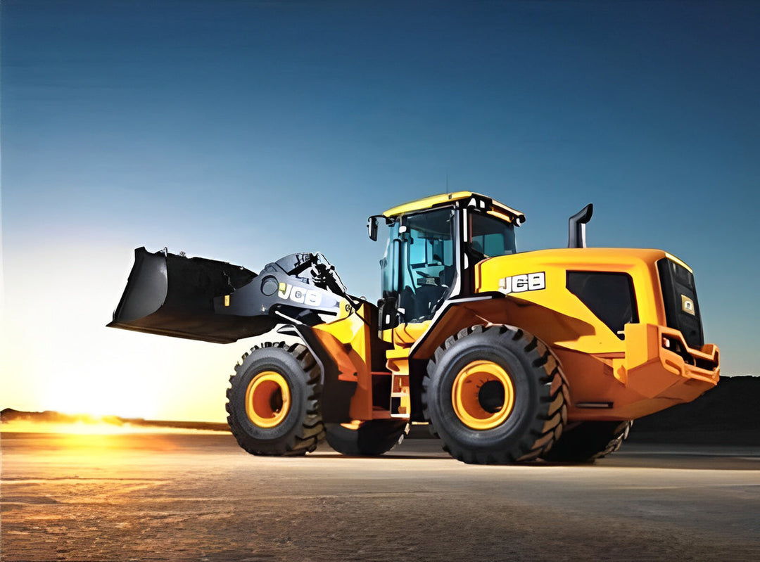 Gele JCB Laadmachine op Open Aanleg bij Schemering Diamond Painting