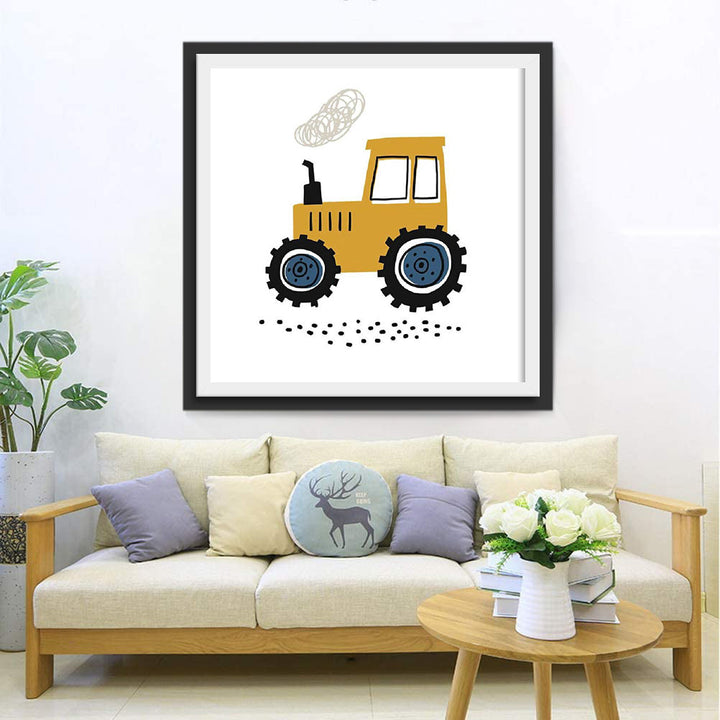 Gele Tractor met Roken Schoorsteen Diamond Painting
