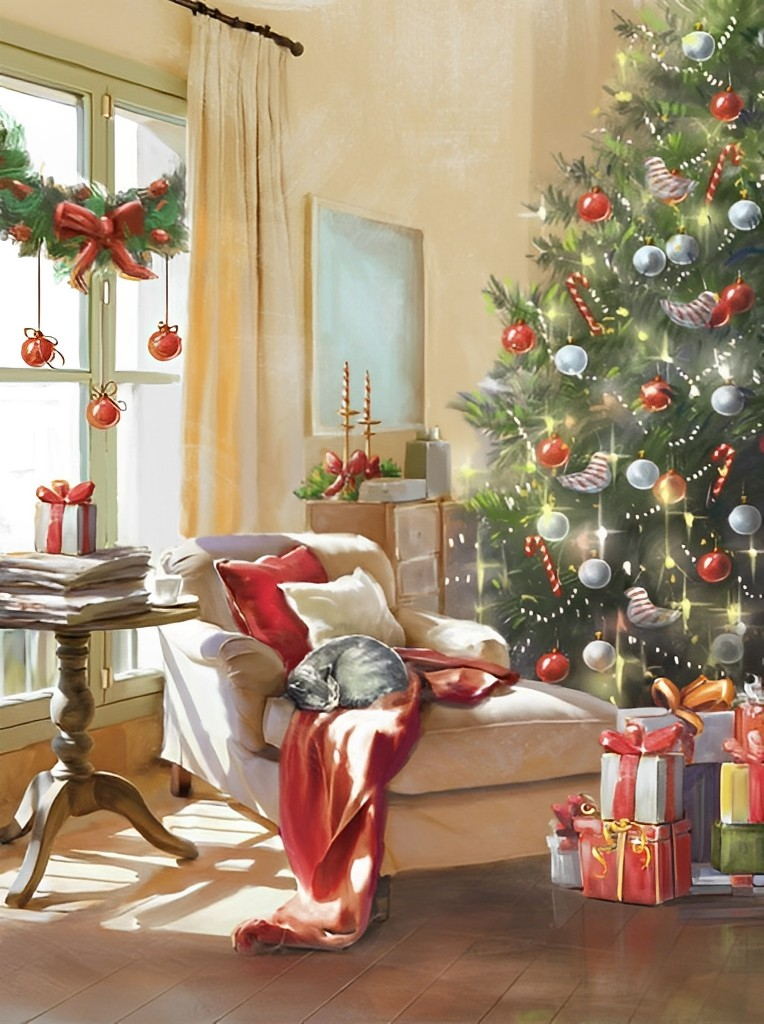 Gezellige Kerstsfeer in de Woonkamer Diamond Painting