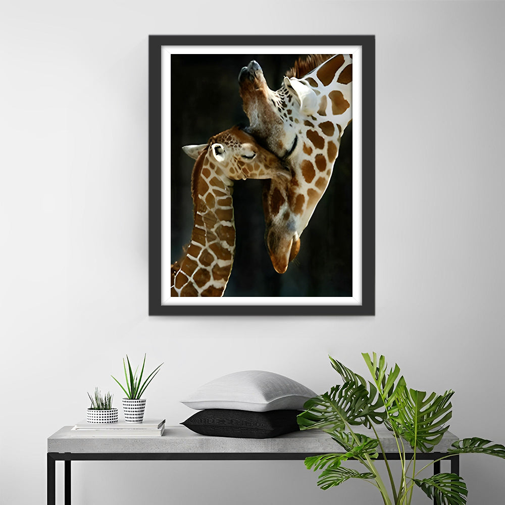 Giraffe en Babygiraffe Diamond Painting