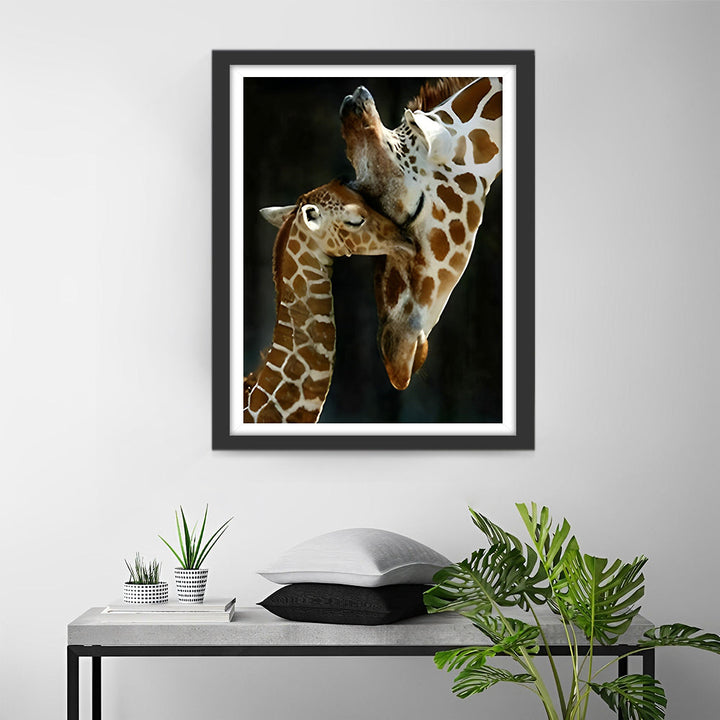 Giraffe en Babygiraffe Diamond Painting