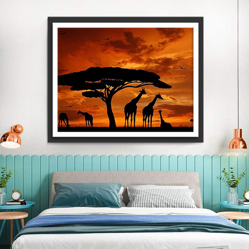 Giraffen bij Zonsondergang Diamond Painting