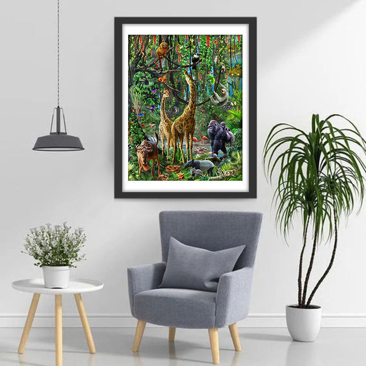 Giraffen en Veel Dieren in het Bos Diamond Painting